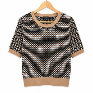 Ann Taylor Factory Sweater Womens L Black White Brown Short Sleeve 100% Cotton